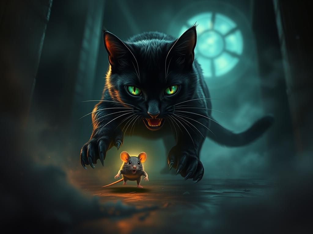 Black Cat Hunt in Dark Fantasy Style