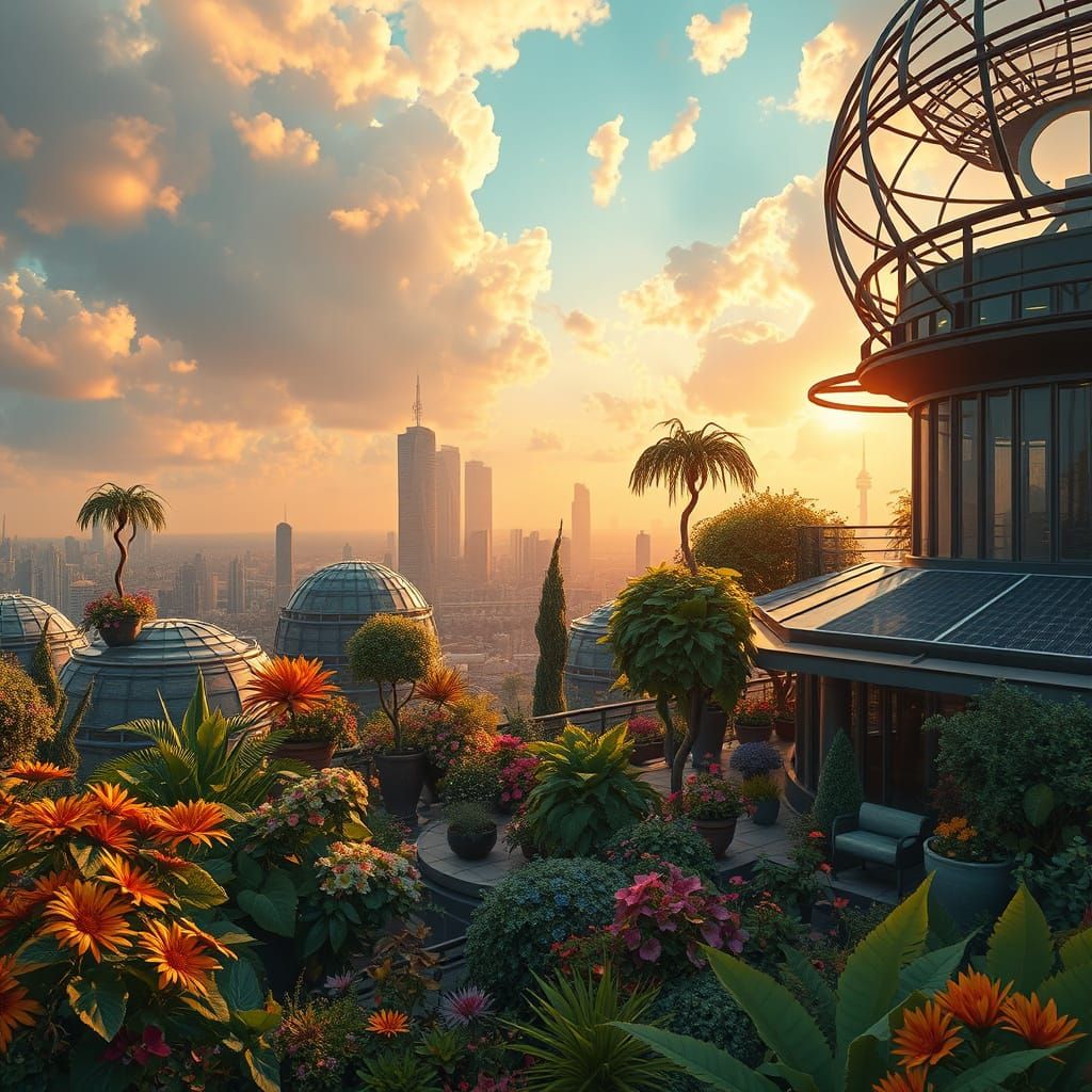 Surreal Solarpunk Oasis in a Futuristic City
