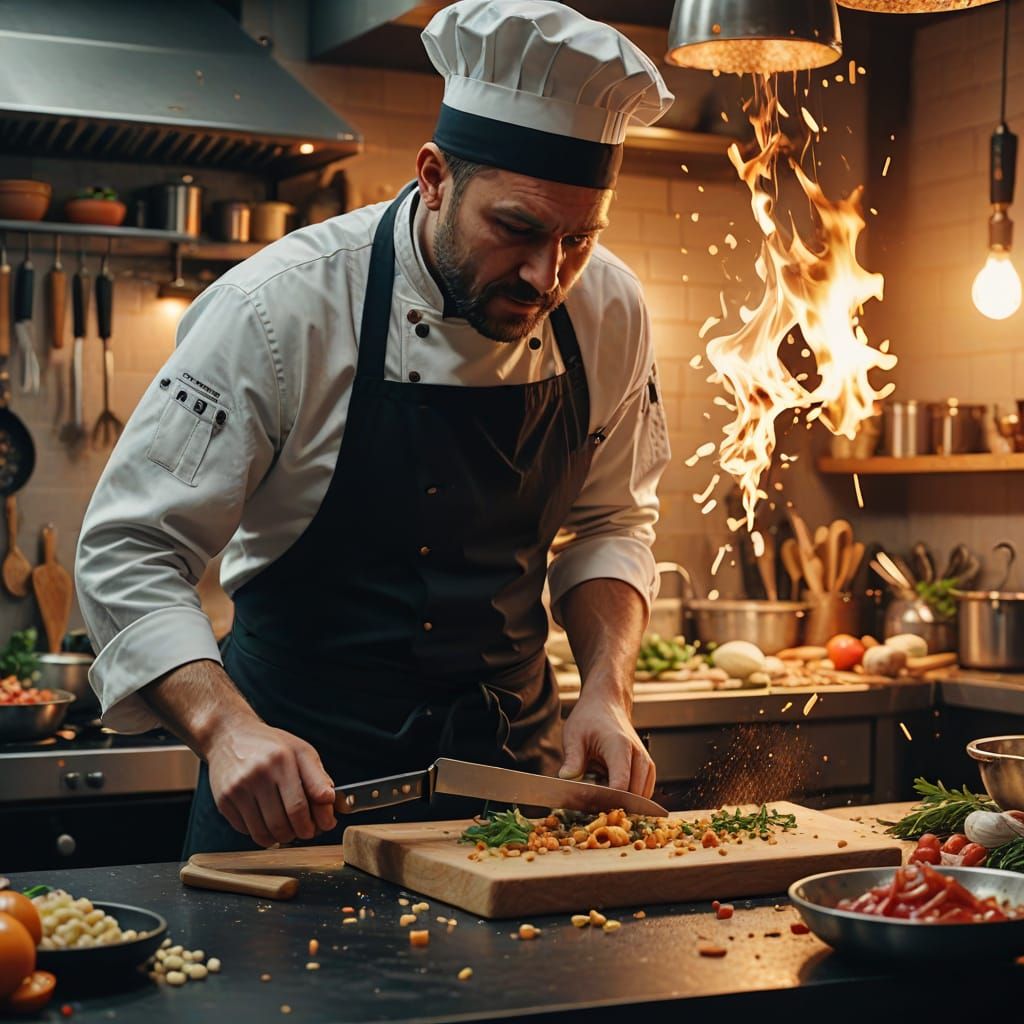 Chef Chops Ingredients in Golden Light