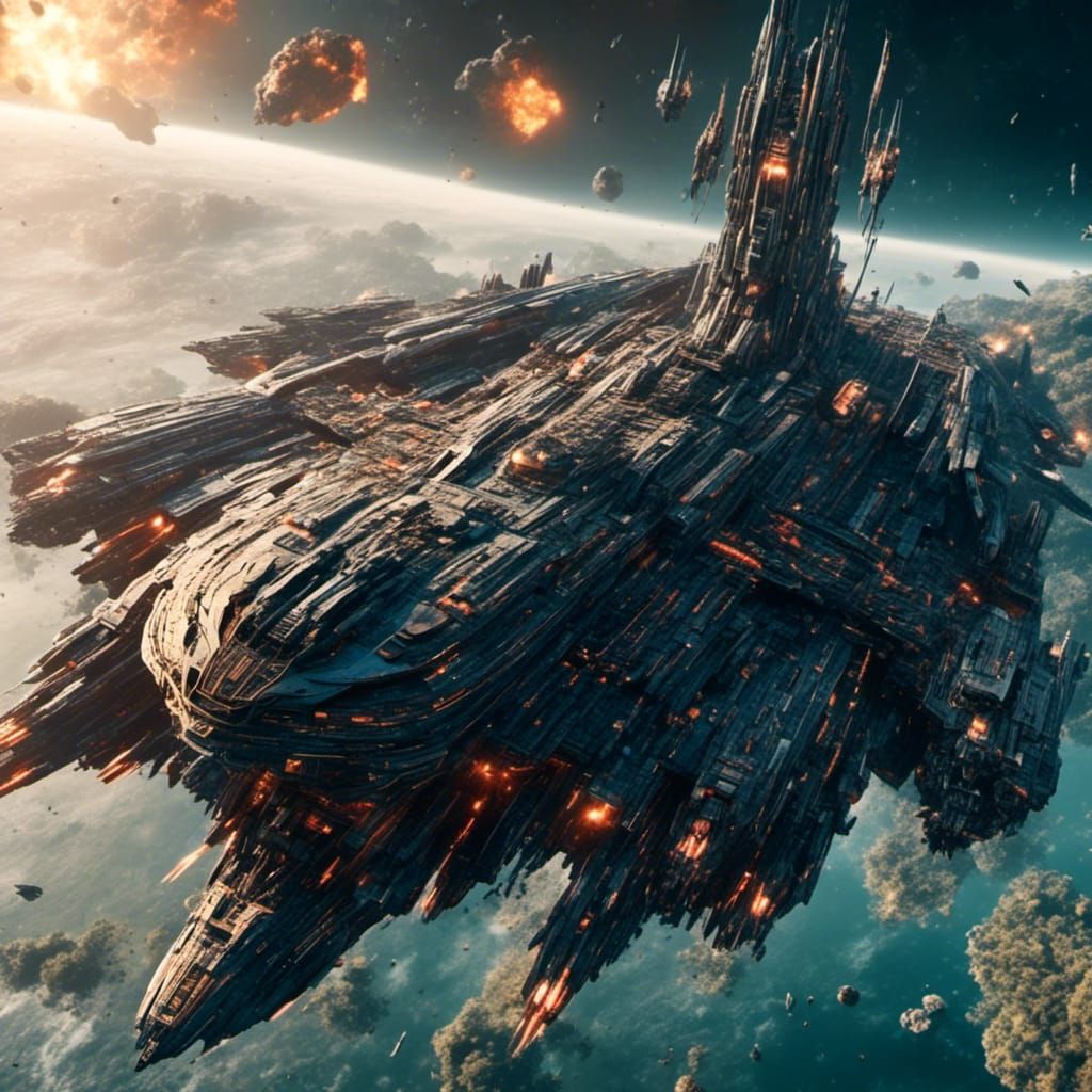 Colossal Space Battleship in Vapor Synth Style