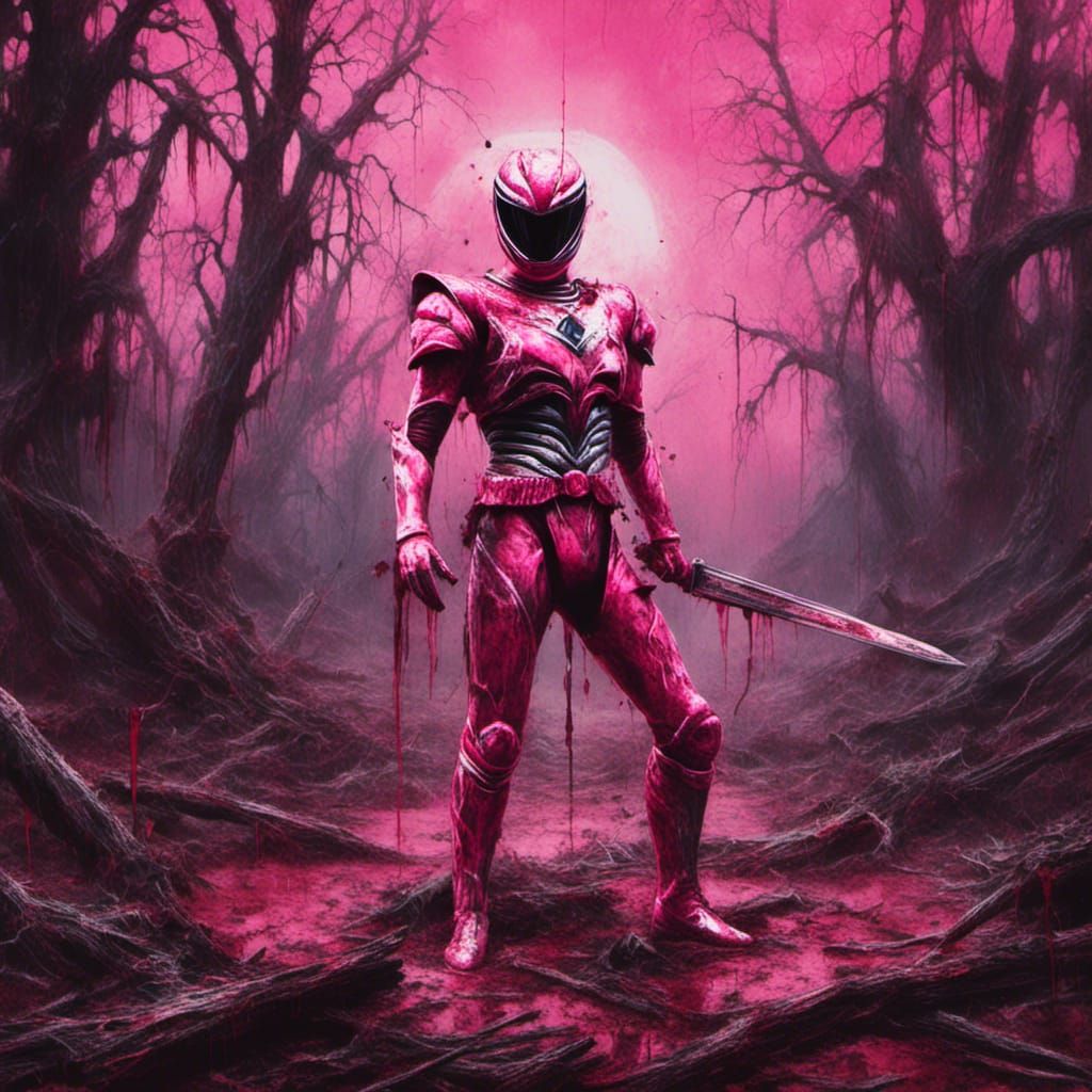 Dead Pink Power Ranger in Graffiti Art Forest