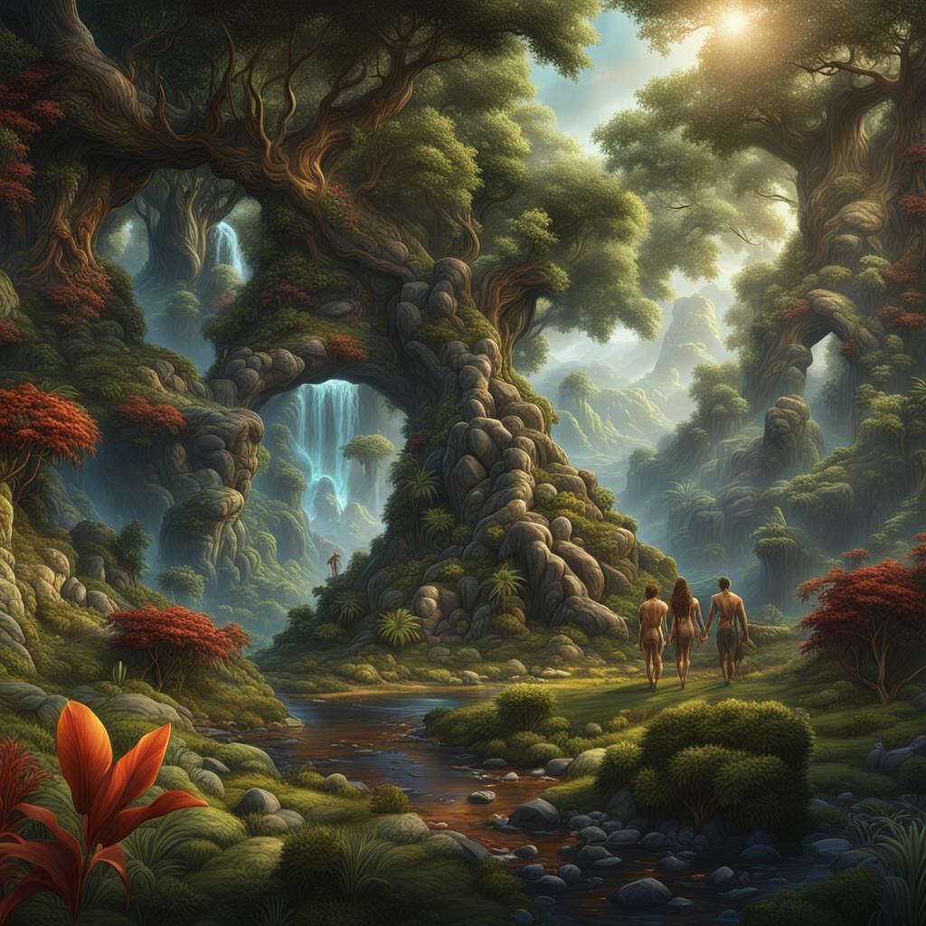 Adam and Eve in Eden: Fantasy Concept Art