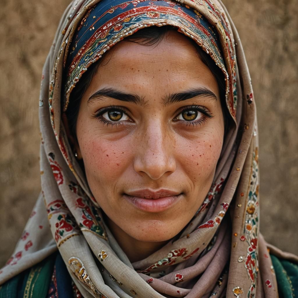 Afghan Woman Portrait in Traditional Dress