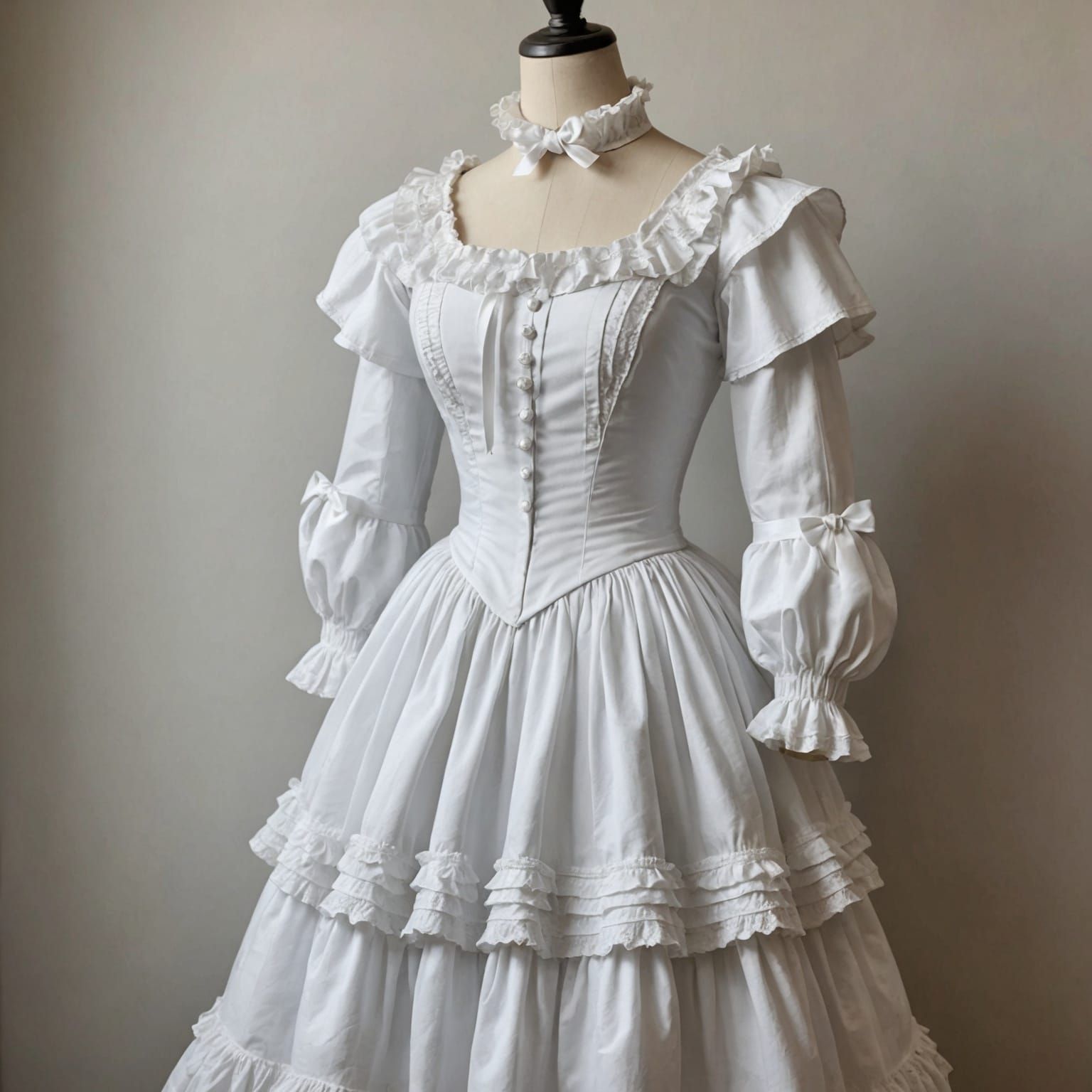 Victorian Dress with White Frills and Bows