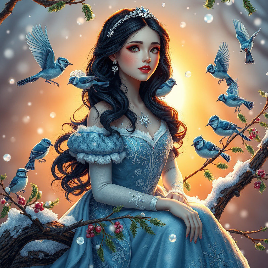 Snow White Sings to Birds: Art Nouveau Portrait