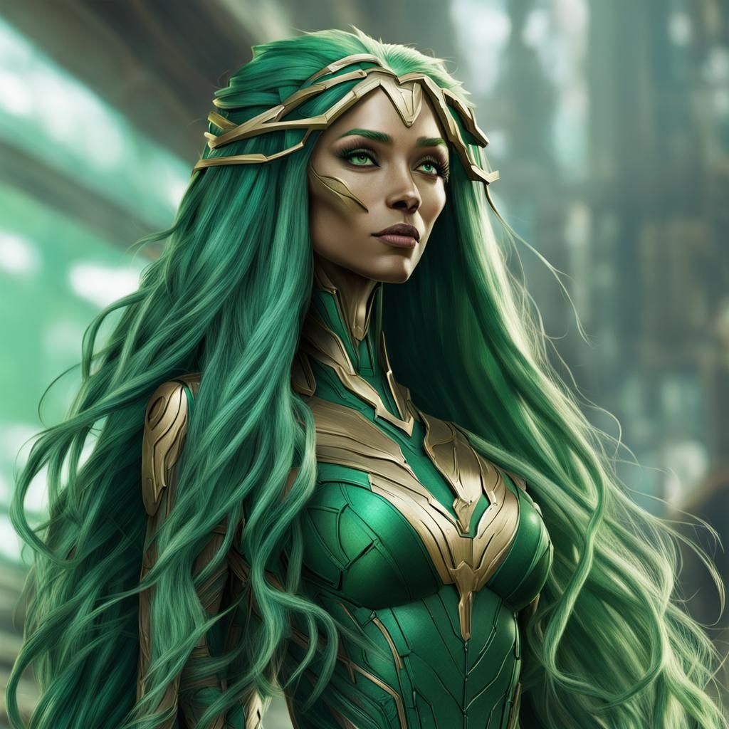 Groot Reimagined: Female Form with Green Hair