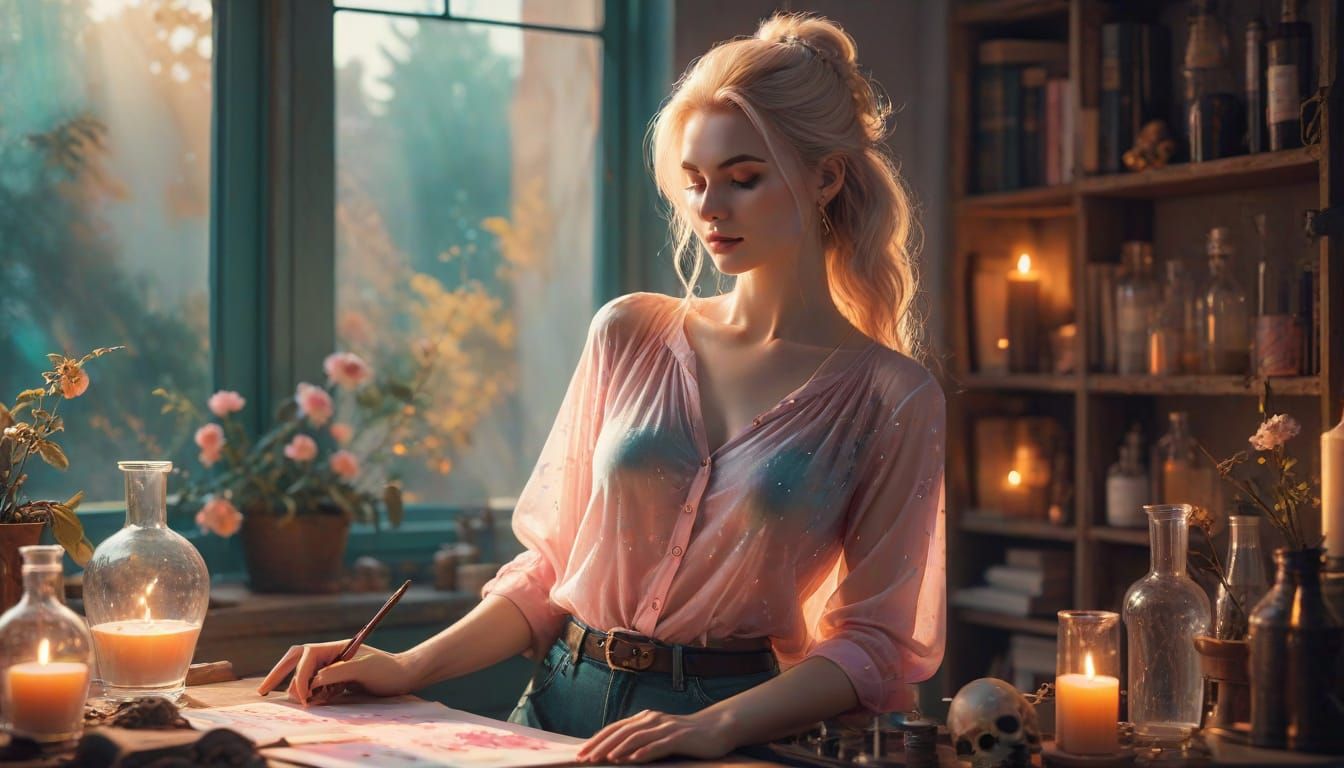 Sorceress in Dreamlike Fashion Sketch Style