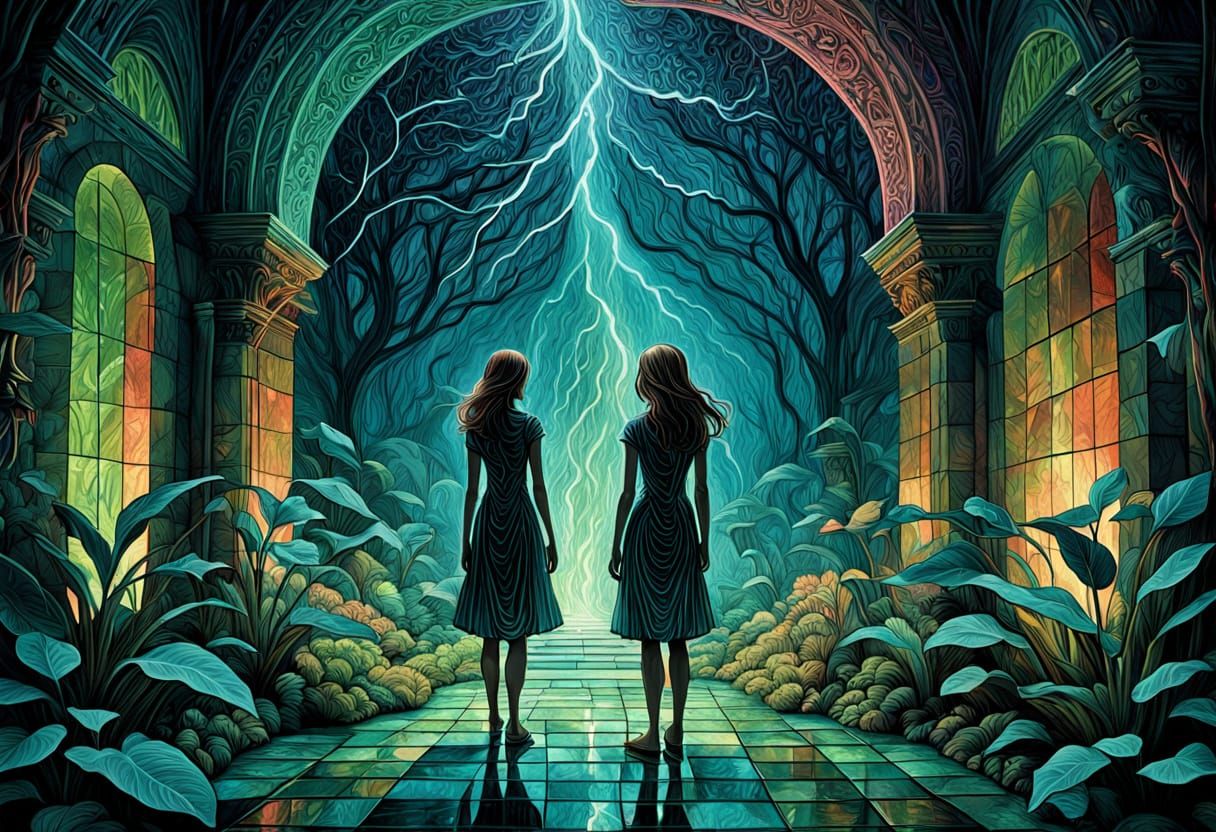 Midnight Thunderstorm in Cavernous Garden, Alex Grey Style