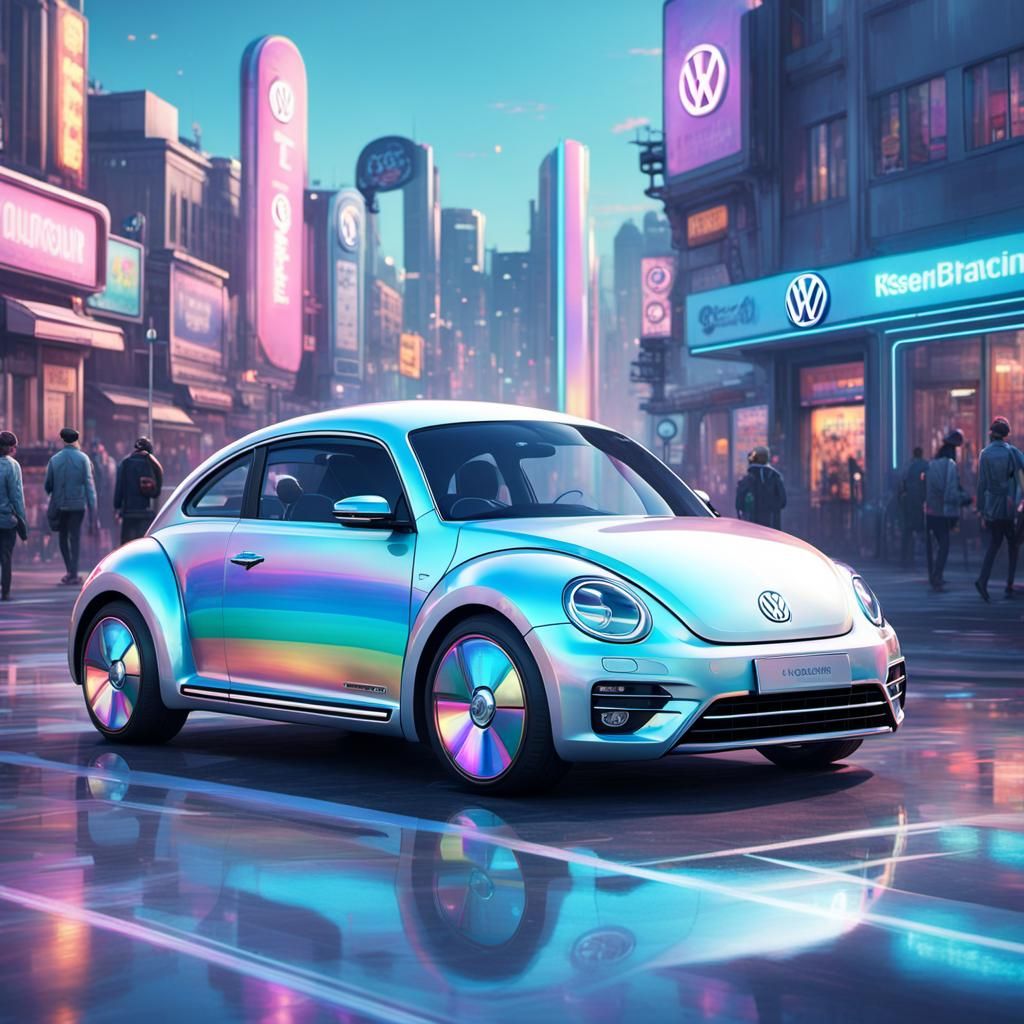 Futuristic Iridescent Volkswagen Beetle Concept Art
