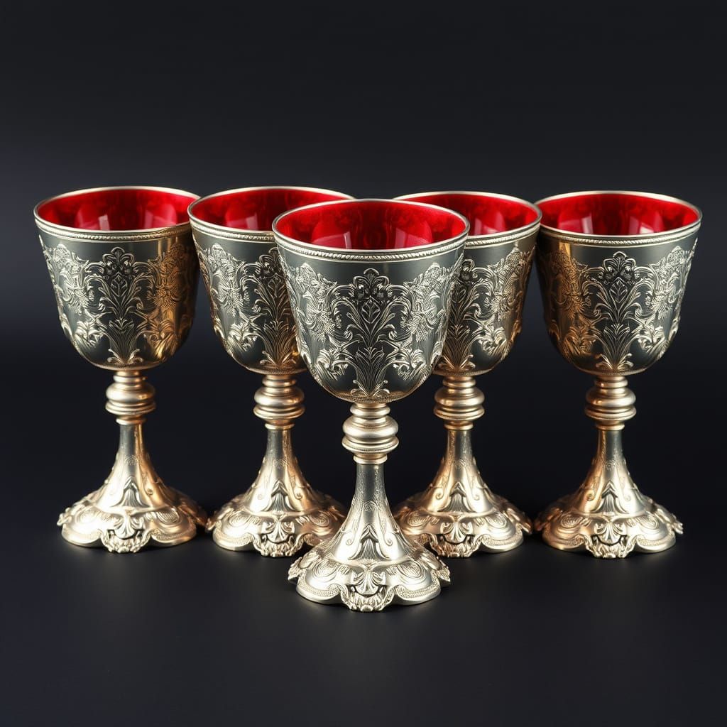 Ornate Silver Goblets in Baroque Style