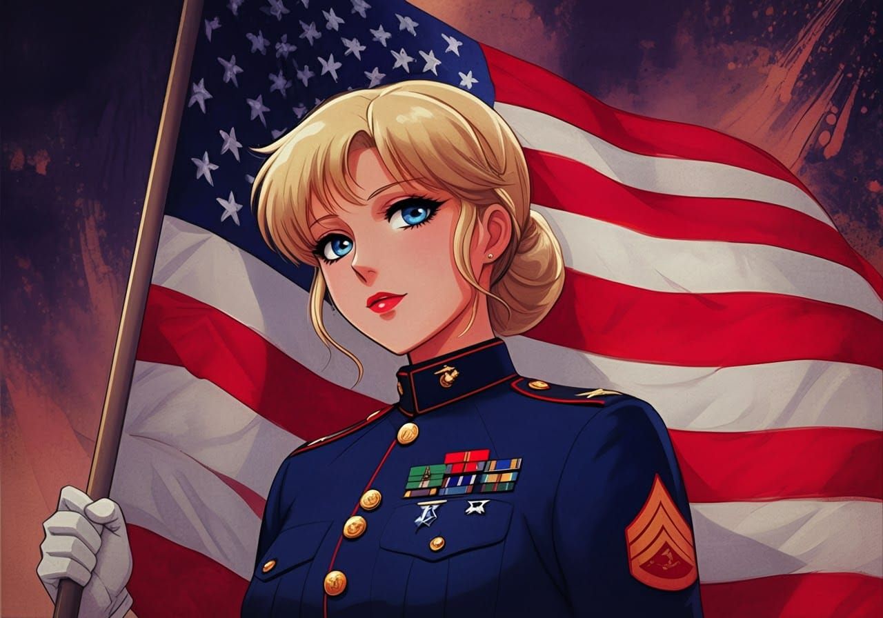 Marine in Dress Blues, Cel-Shaded Style