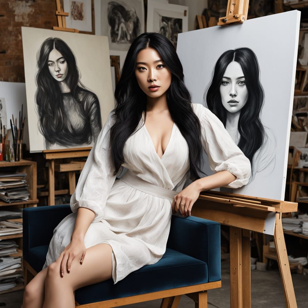 Sensual Portrait of Transgender Woman in Artist's Studio