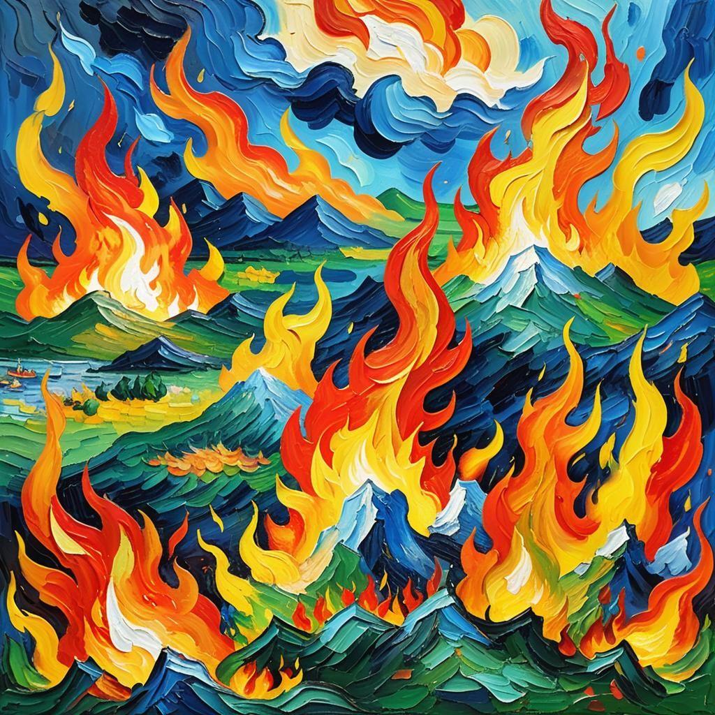 the earth planet is on fire neo-impressionism expressionist ...