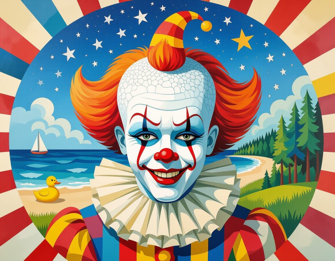 Surreal Clown Circus Merging Landscapes