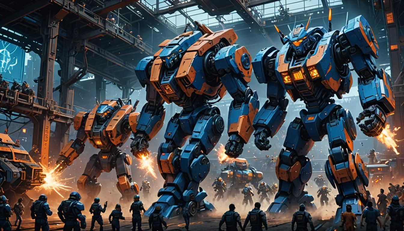 Mecha Battle in Caged Arena: Matte Painting