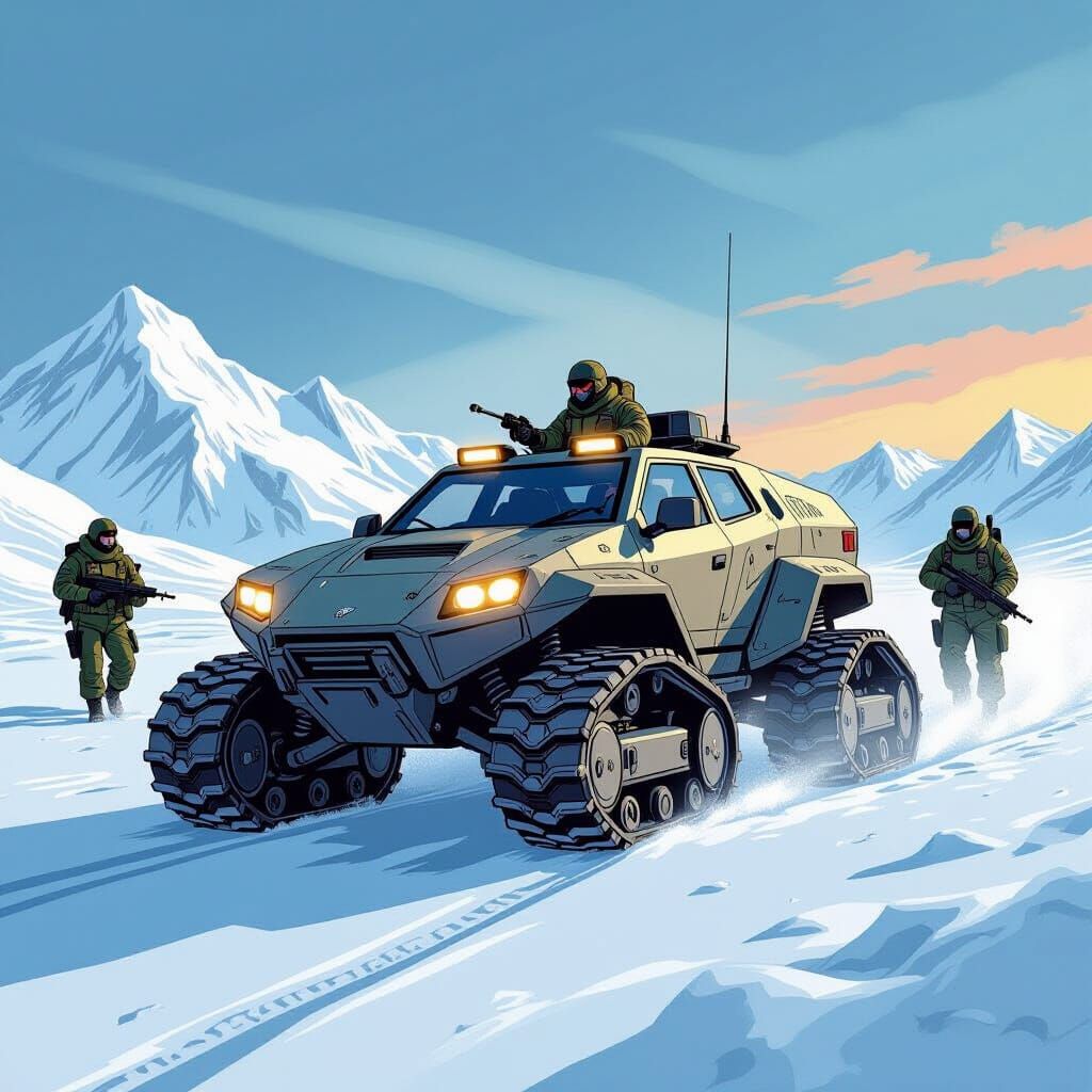 GI Joe Snowcat Vehicle with Arctic Rangers in Comic Art Styl...