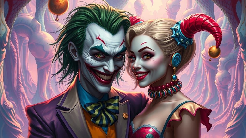 Joker and Harley Quinn in a Surreal Dreamscape
