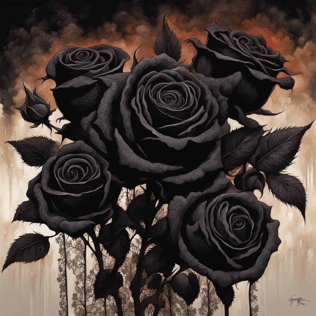 Sinister Black Lace Rose Bouquet Artwork