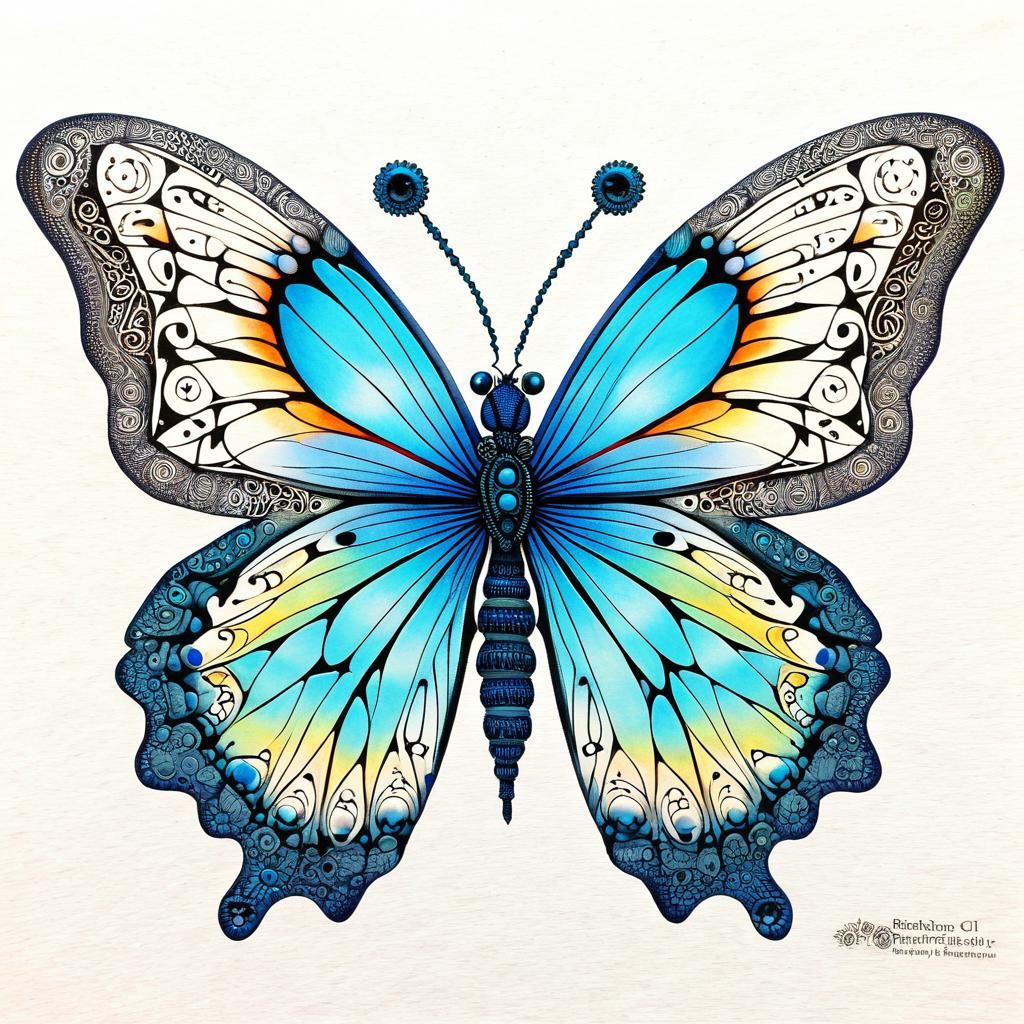 Biopunk Butterfly with Zentangle Patterns