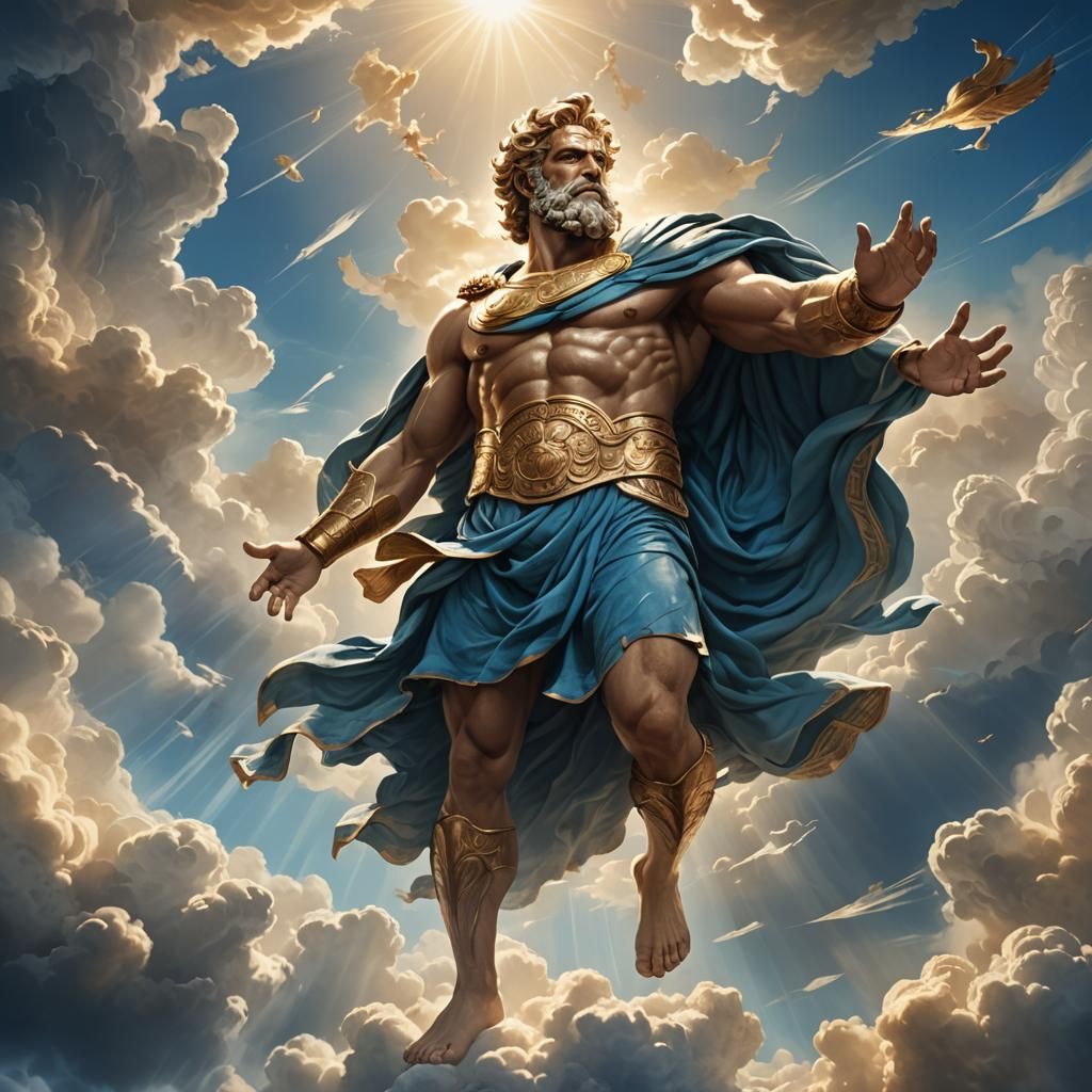 Olympian God Floating in Clouds, Fantasy Concept Art