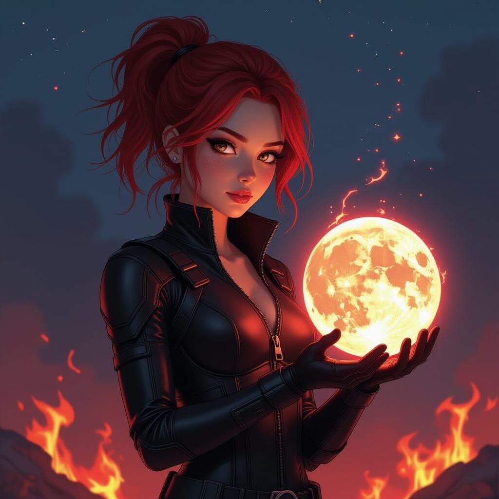 Lunar Energy: Girl in Black Suit, Digital Art
