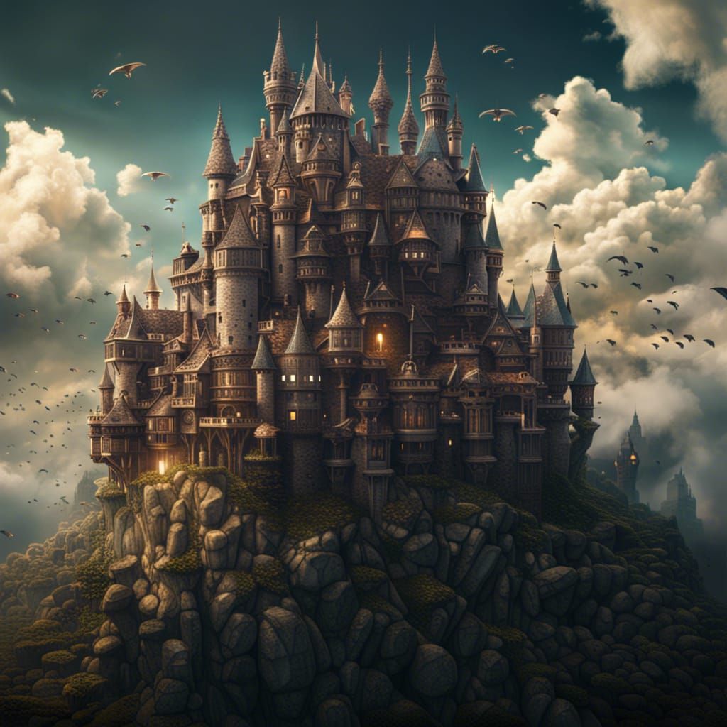 Epic Flying Castle Digital Matte Painting
