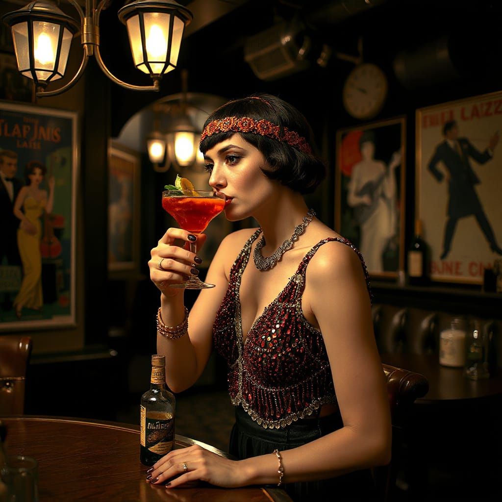 Elegant Flapper in 1920s Speakeasy, Art Nouveau Style