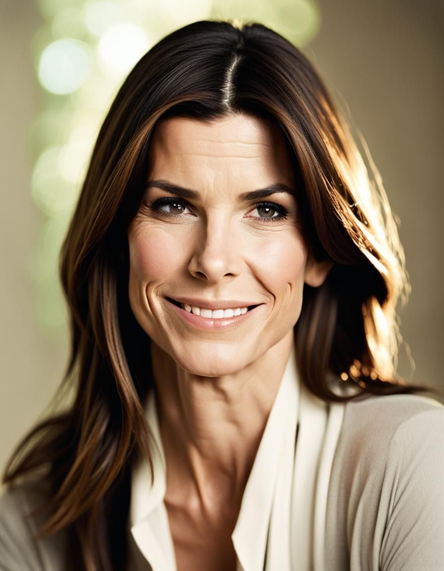 A portrait of Sandra Bullock lite in a soft light
