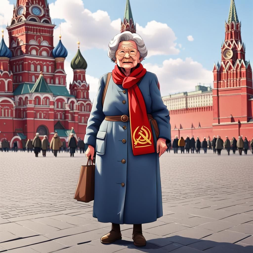 Cartoon Granny in Moscow, Anime Style