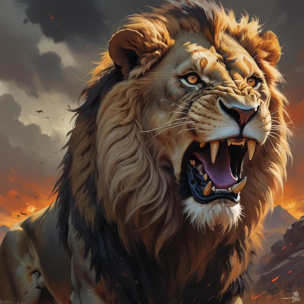 Sinister Fierce Lion in Fantasy Art Style