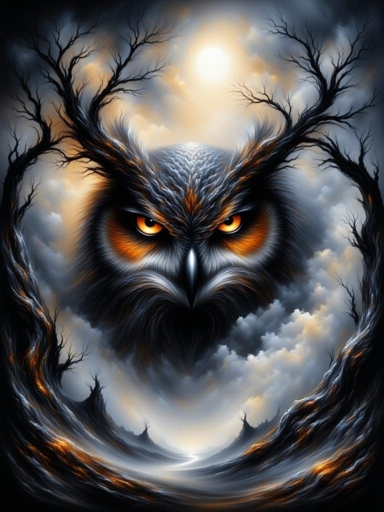 Moonlit Owl in Mystical Forest