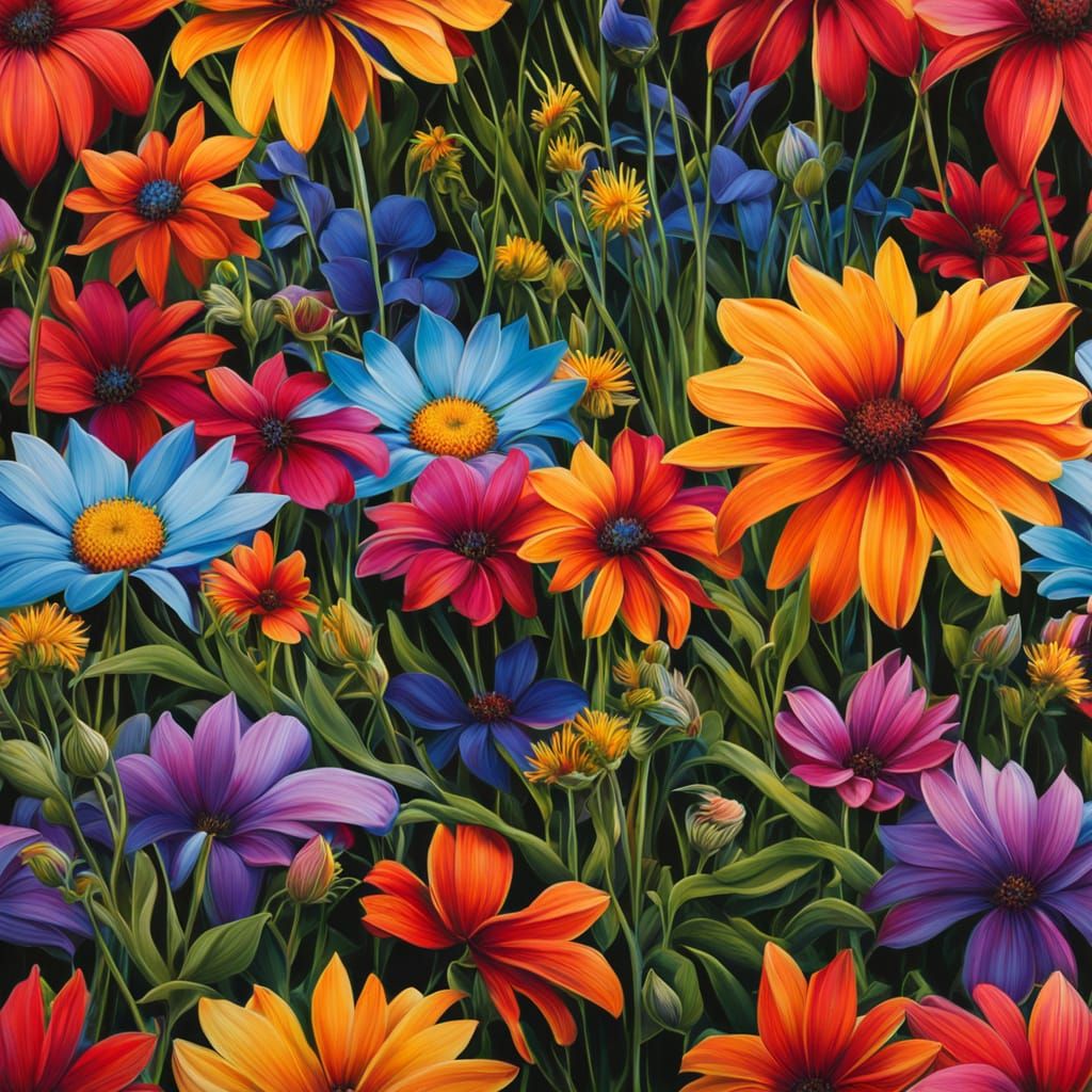 Airbrushed Wildflowers in Saturated Colors