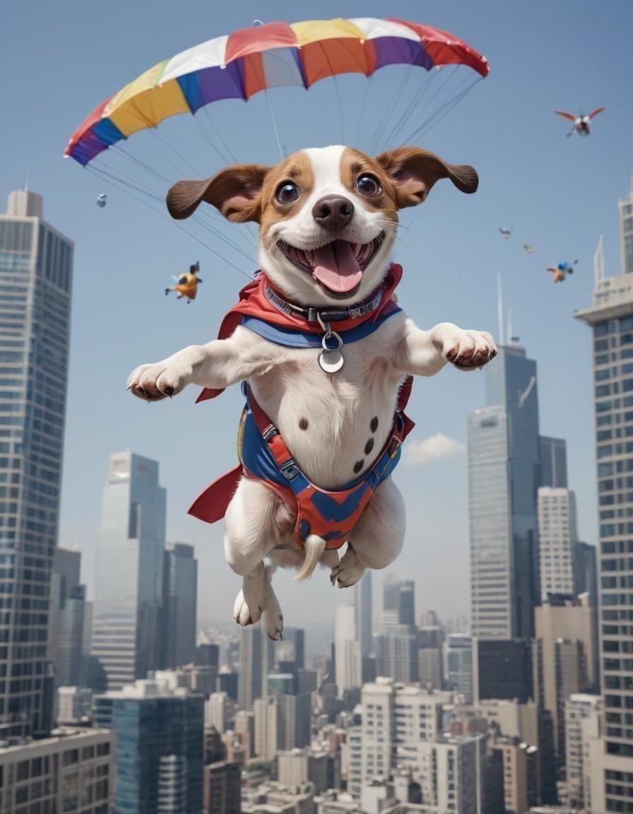 Cartoon Dog's Humorous Skydiving Adventure in Comic Book Sty...