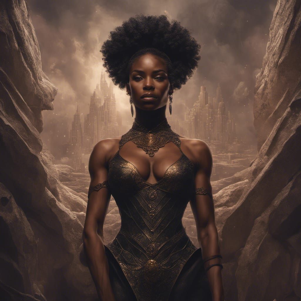 Elegant Muscular Woman with Dark Aura, Detailed Matte Painti...