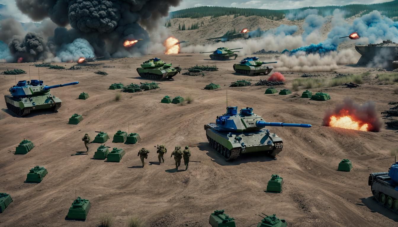 Cinematic War Scene with Tanks and Explosions