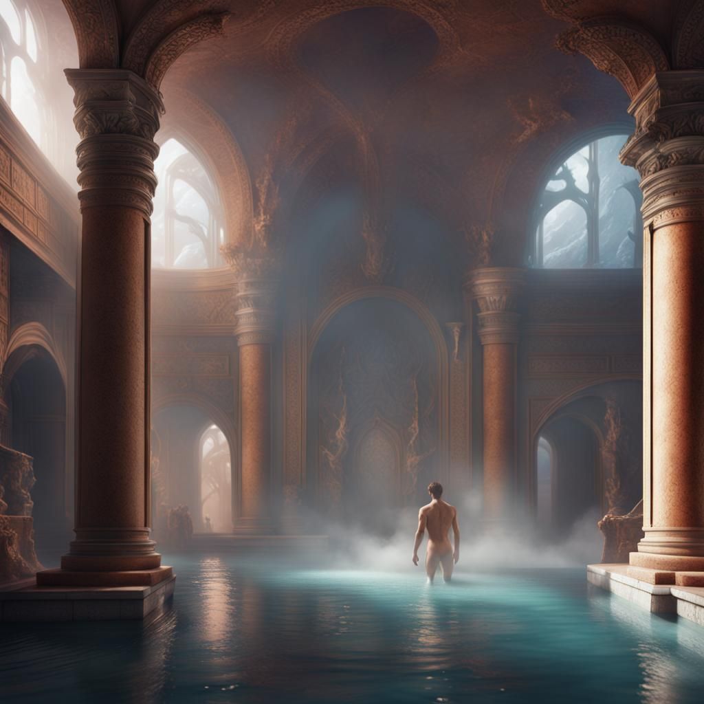Thermal Baths with Marble Walls in Detailed Matte Painting