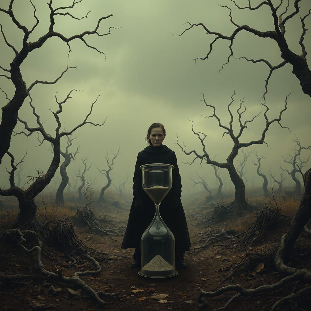 A Lonely Figure Stands in a Desolate, Twisted Landscape