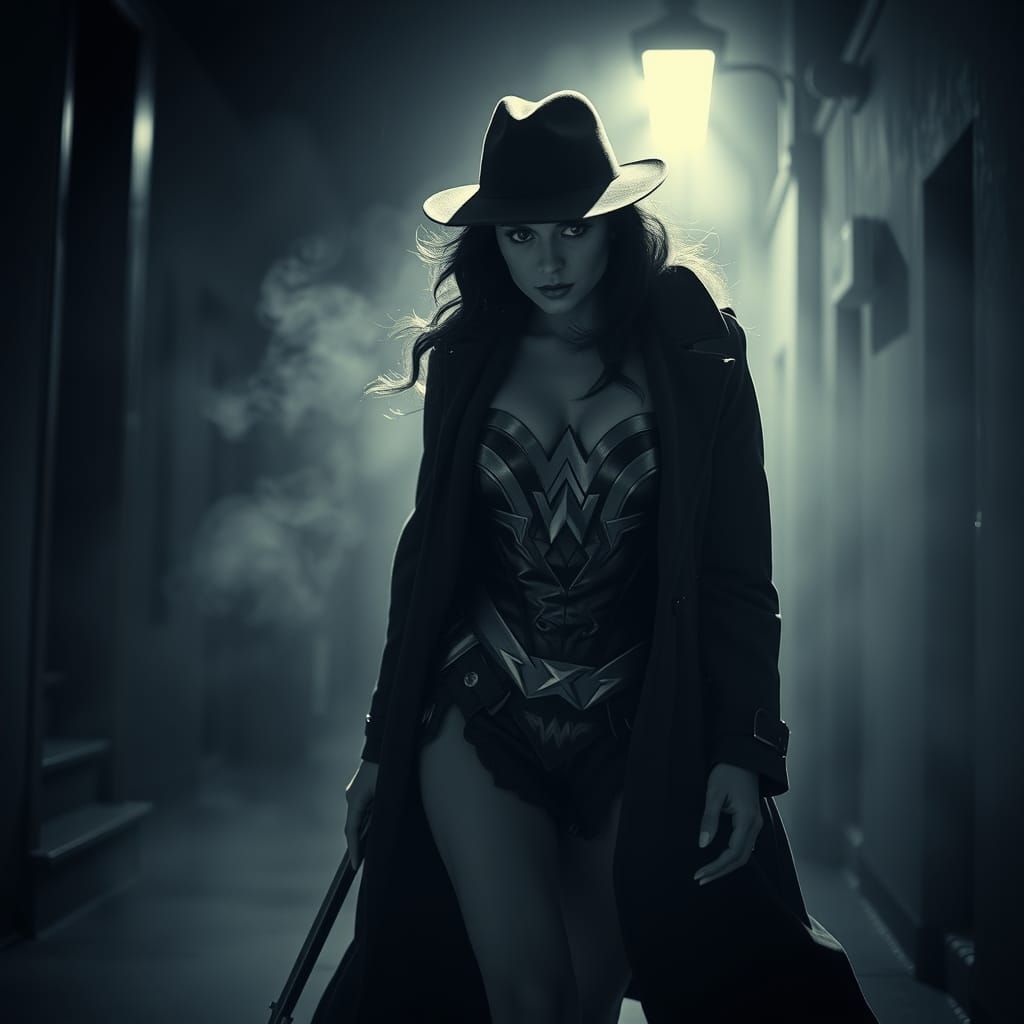 Wonder Woman in Film Noir Style Alleyway
