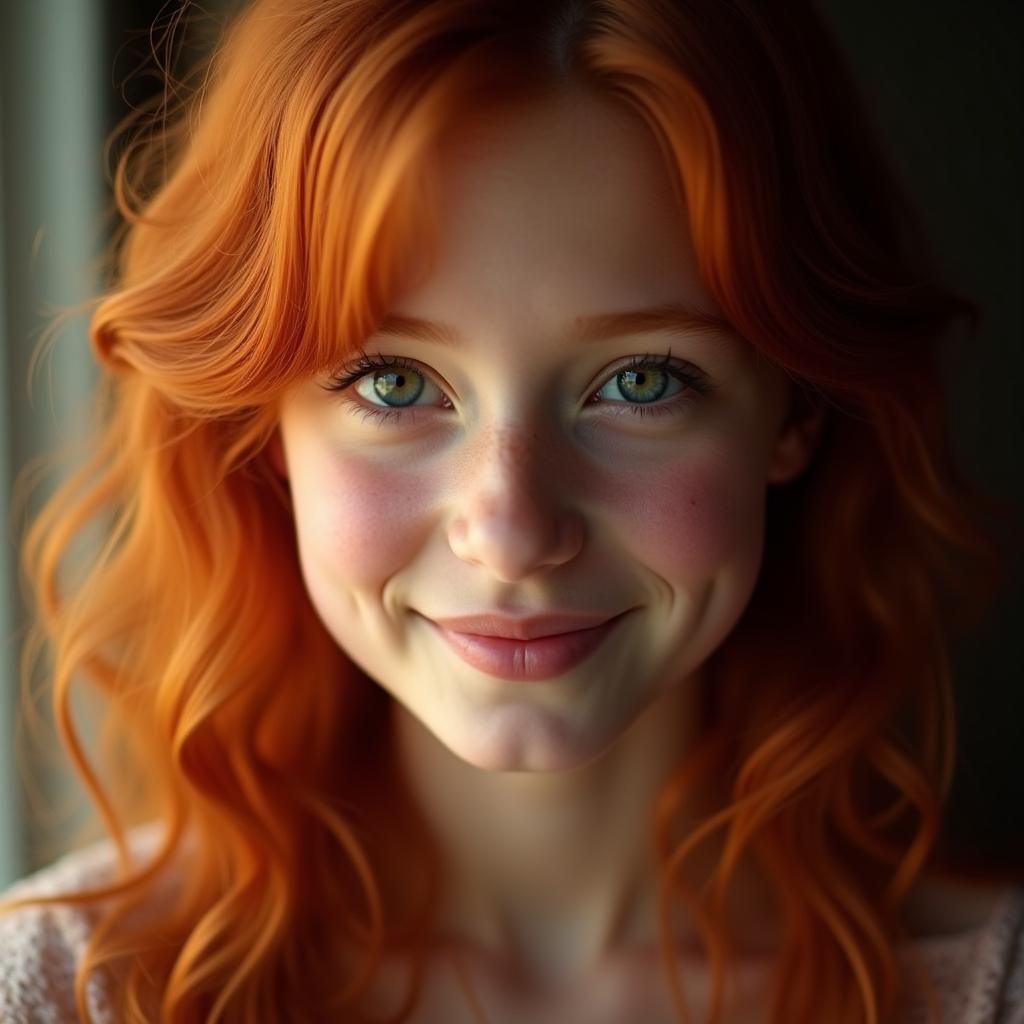 Redhead Girl with Sparkling Eyes: Cinematic Portrait