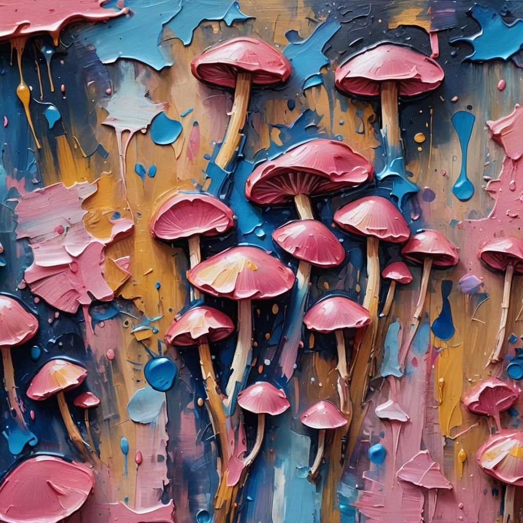 Expressionist Oil Painting of a Pink Mushroom