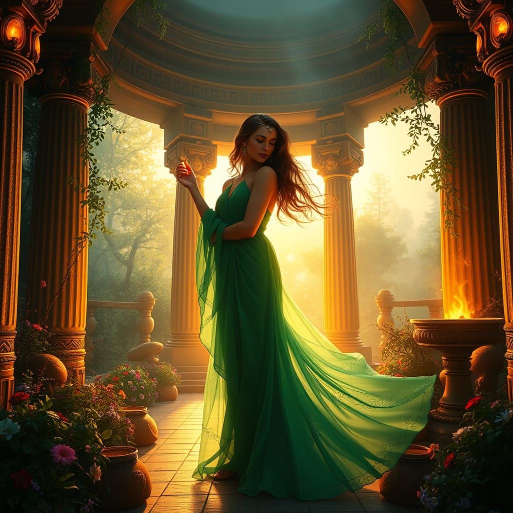 Serene Goddess of the Hearth in Ancient Temple