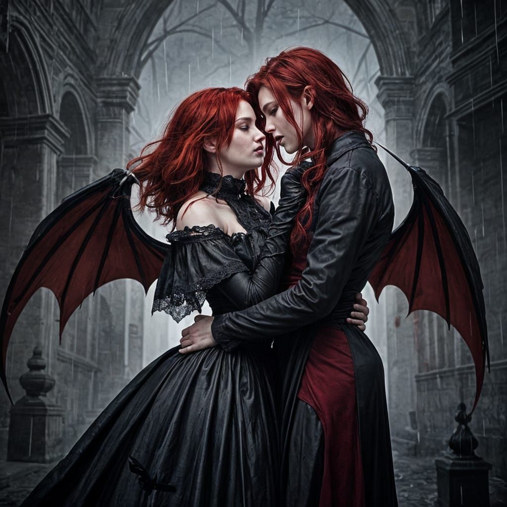 Romantic Vampire Kiss in Gothic Moonlight
