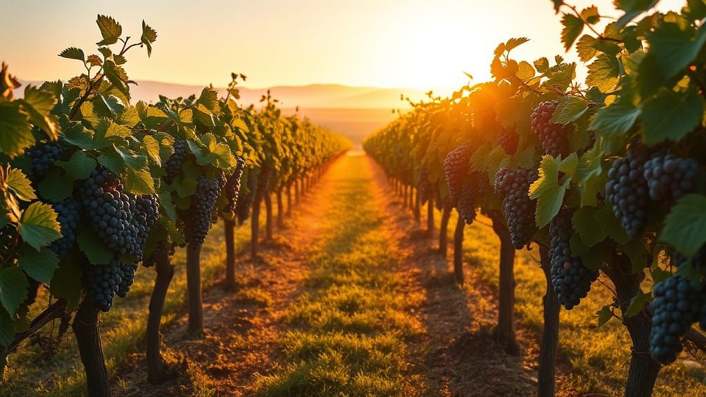Surreal Vineyard Landscape in Golden Hour