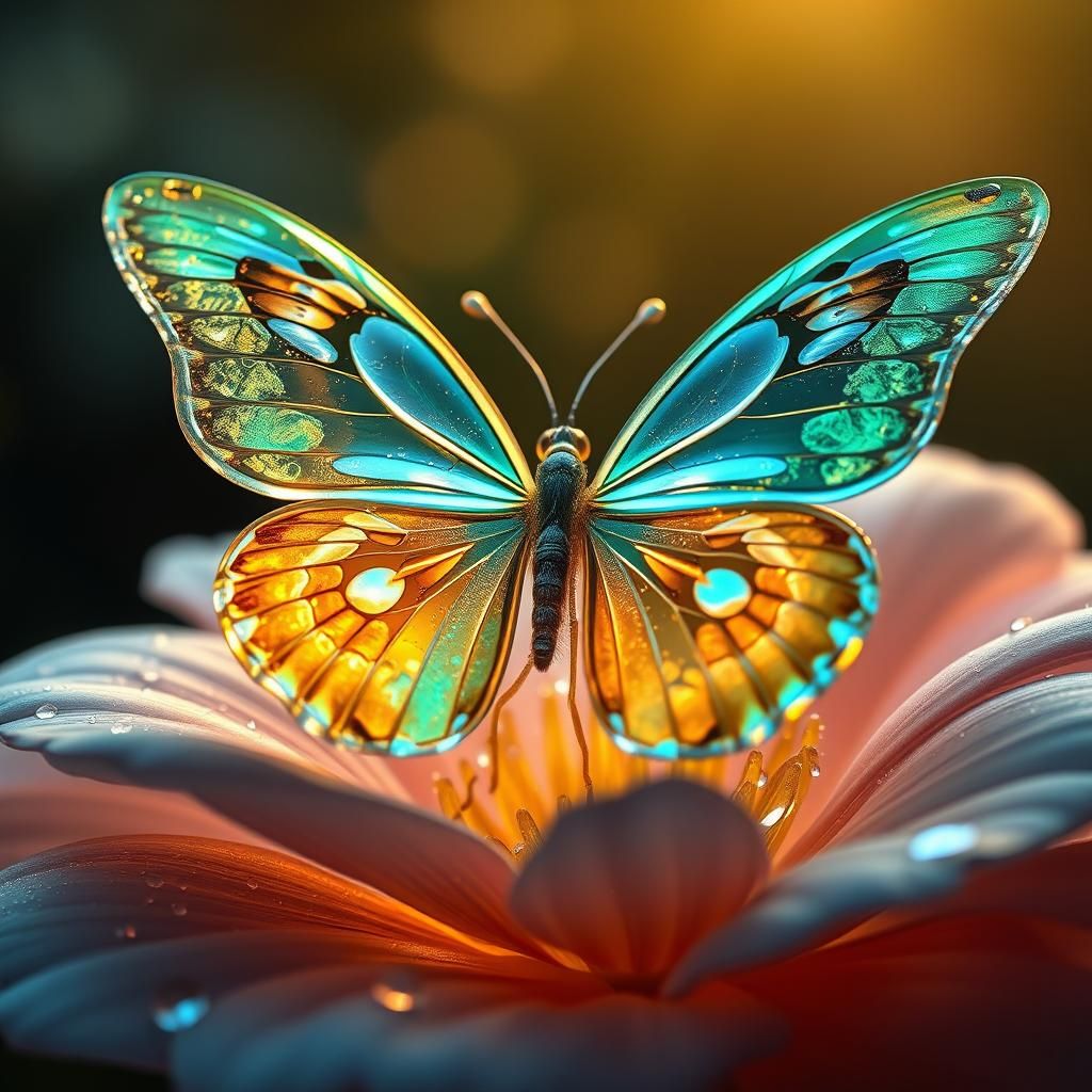 Crystal Butterfly with Fossilized Flora