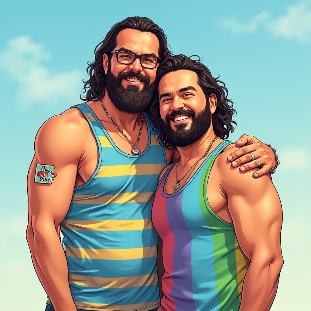 Heartfelt Gay Couple Embracing in Vibrant Colors