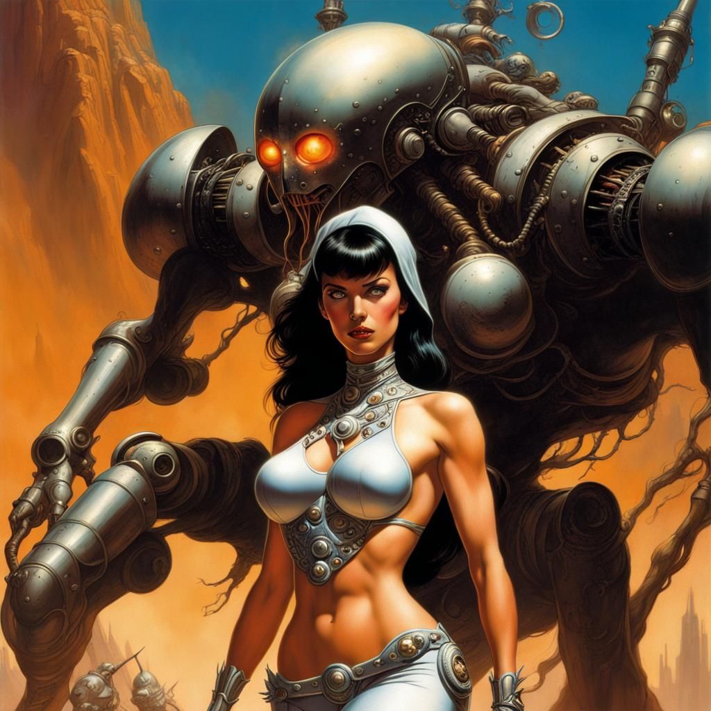 Epic Female Android in Comic Book Art Style