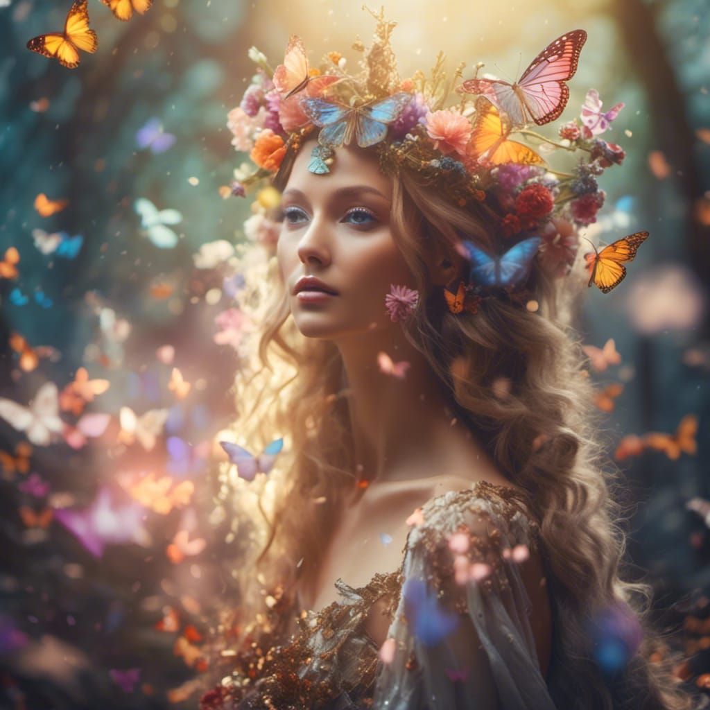 Fairy Queen in Forest with Butterflies