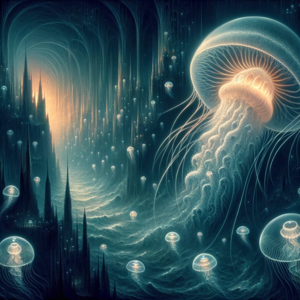 Gothic Ocean Abyss with Glowing Creature