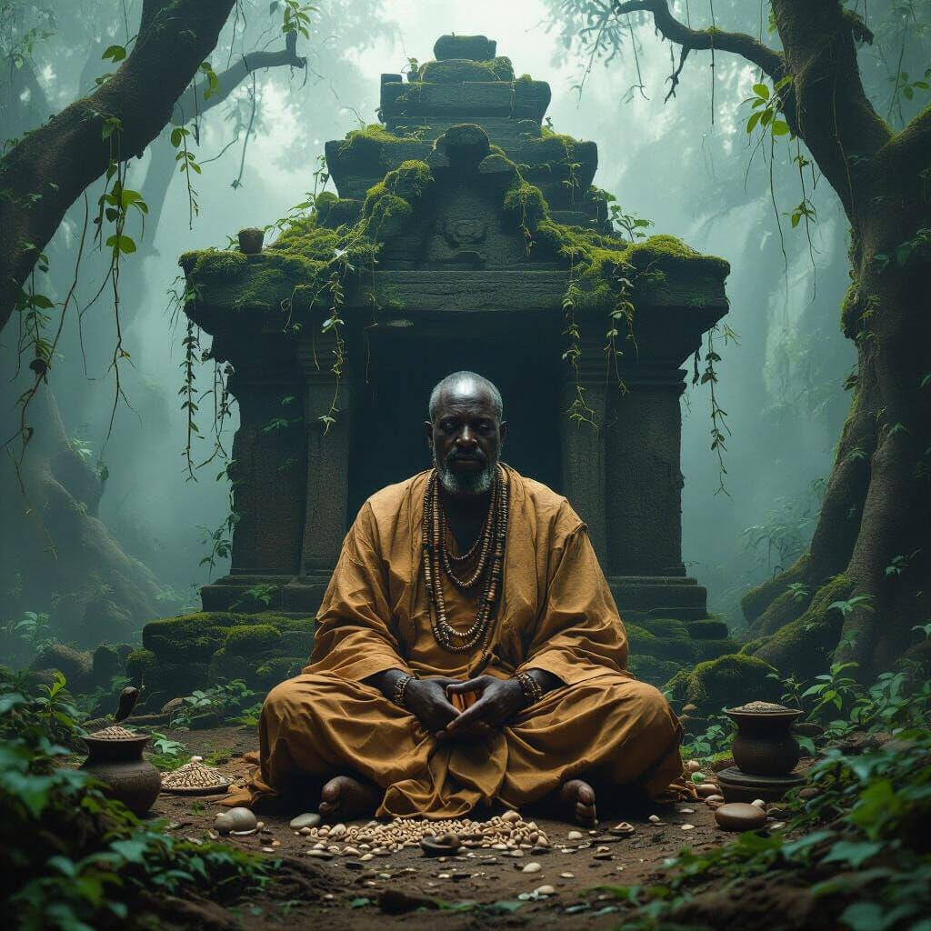 Mystical Yoruba Shrine in Dense Forest