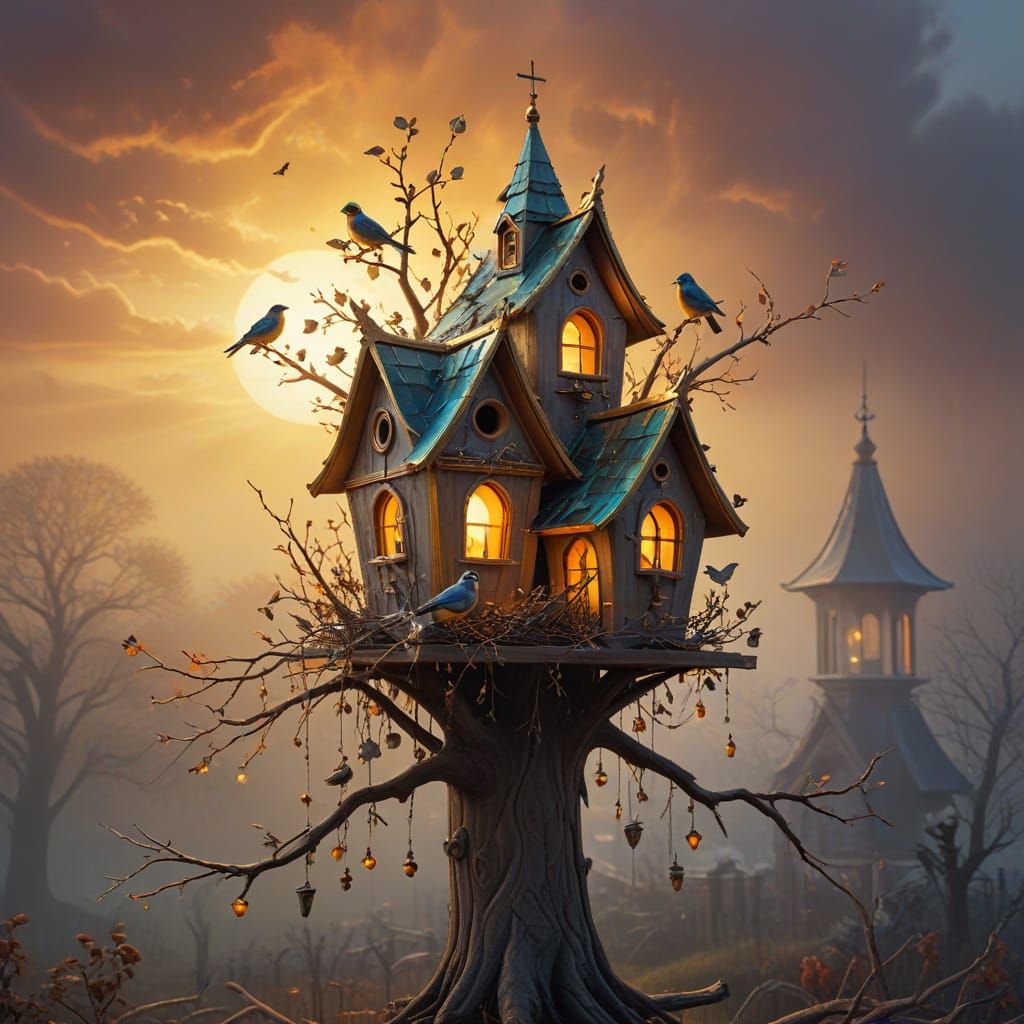 Surreal Birdhouse Towers Over Tiny Birds